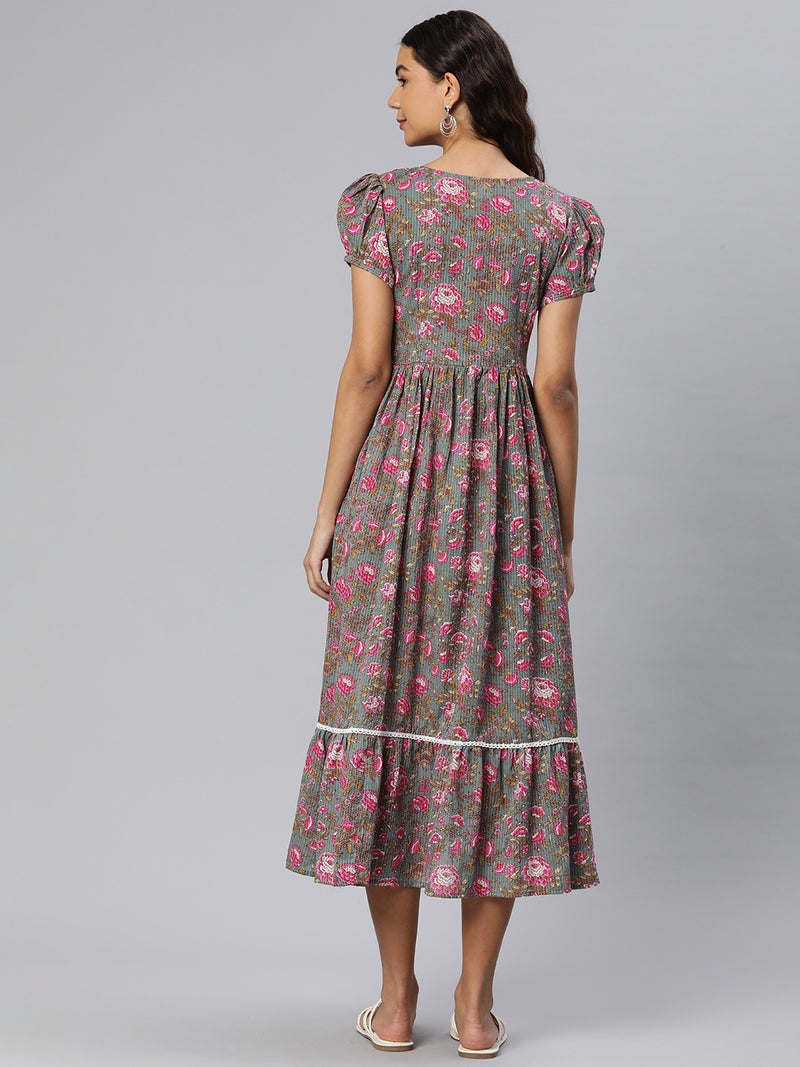 EXP - Fairy Grey And Pink Floral  Nursing  Dress