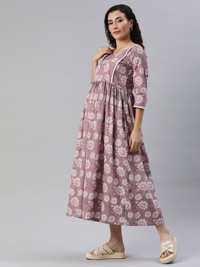 EXP - Vivacious Lavender and White Floral  Nursing  Dress