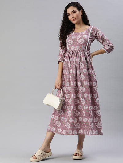 EXP - Vivacious Lavender and White Floral  Nursing  Dress