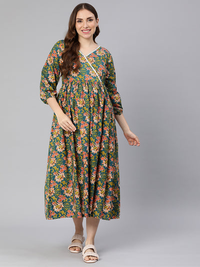 EXP - Teal floral print Nursing Dress