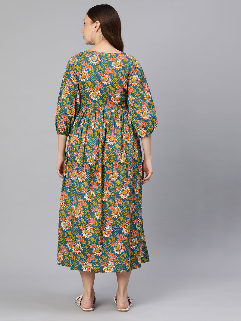 EXP - Teal floral print Nursing Dress