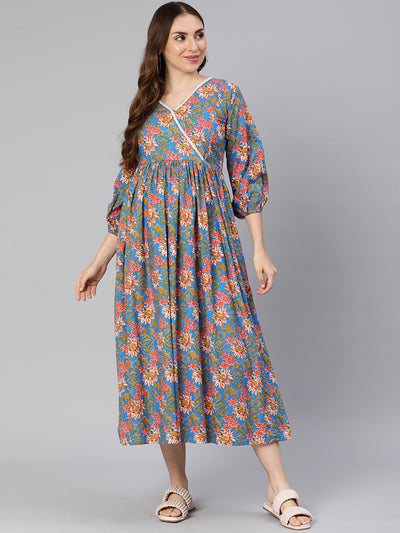 EXP - Blue floral print Nursing Dress