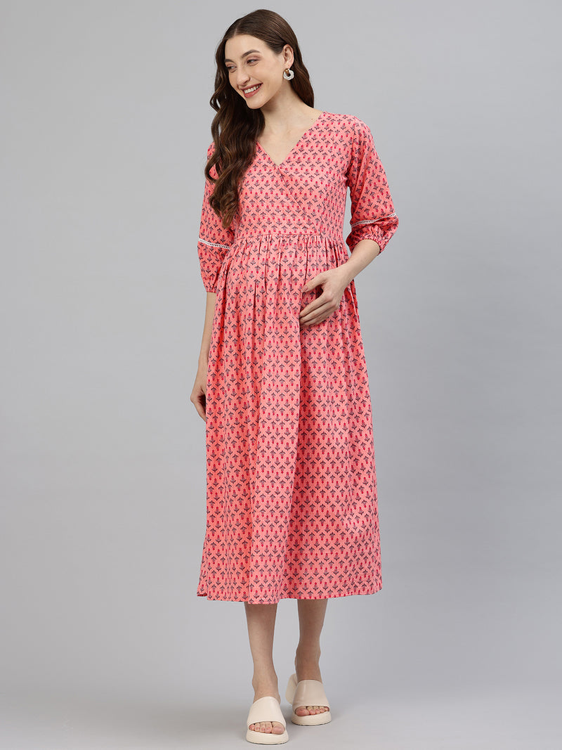 EXP -  Lovey Pink floral print Nursing dress