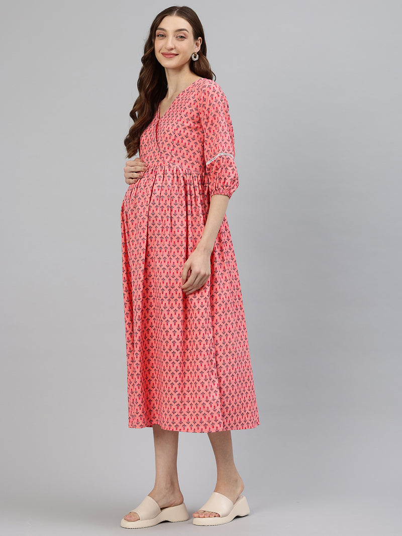 EXP -  Lovey Pink floral print Nursing dress