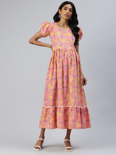 EXP - Pink and Yellow floral print Nursing dress