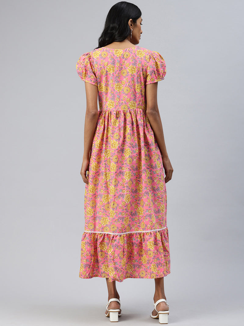 EXP - Pink and Yellow floral print Nursing dress