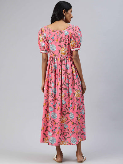 EXP - Mauve Pink Floral Print Cotton  Nursing  Dress