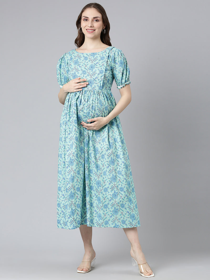 EXP -  Pumpkin Green and Blue Nursing dress