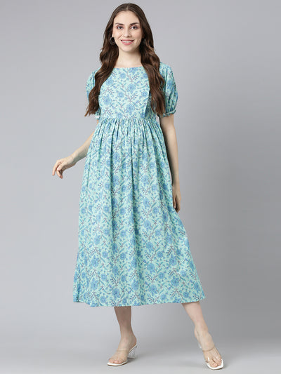 EXP -  Pumpkin Green and Blue Nursing dress