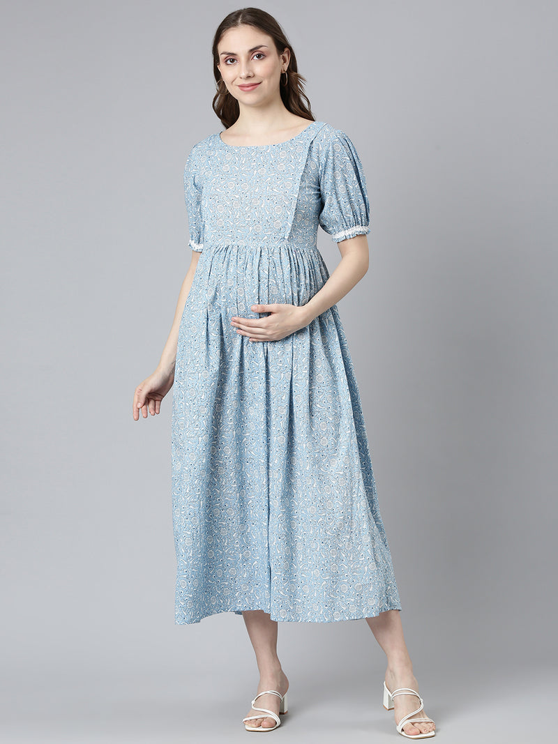 EXP -  Heartbeat Blue and white Nursing dress