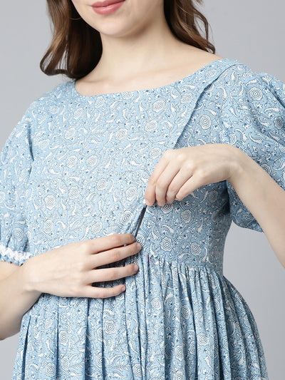 EXP -  Heartbeat Blue and white Nursing dress