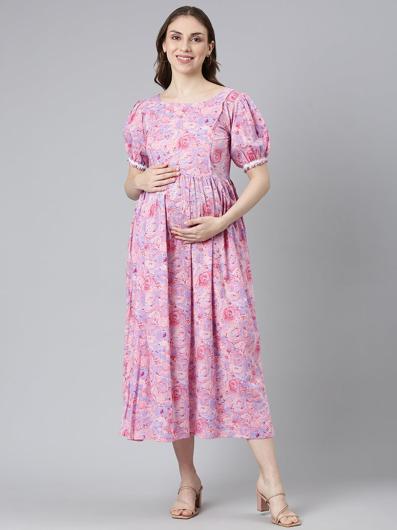 EXP -  Sunshine Pink floral Nursing dress