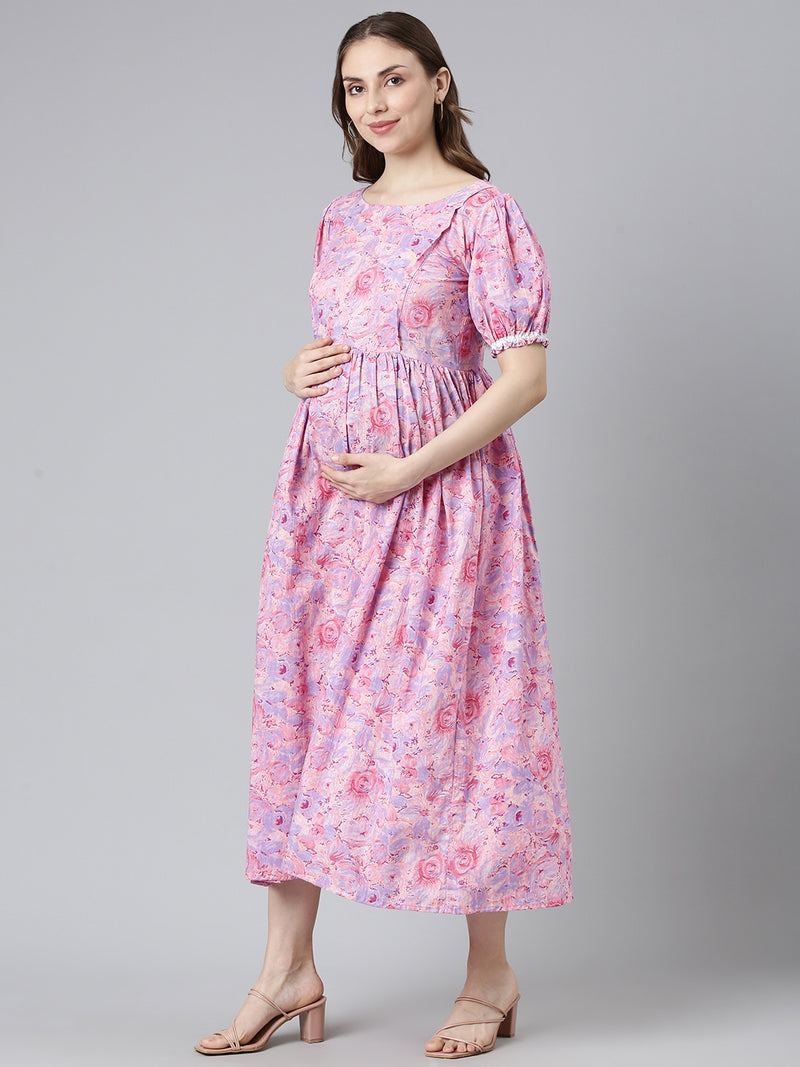 EXP -  Sunshine Pink floral Nursing dress