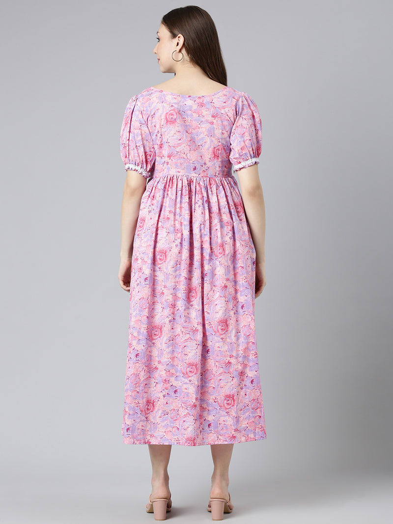 EXP -  Sunshine Pink floral Nursing dress