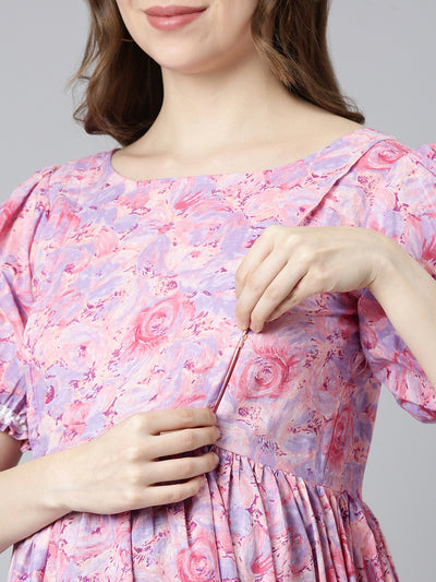 EXP -  Sunshine Pink floral Nursing dress