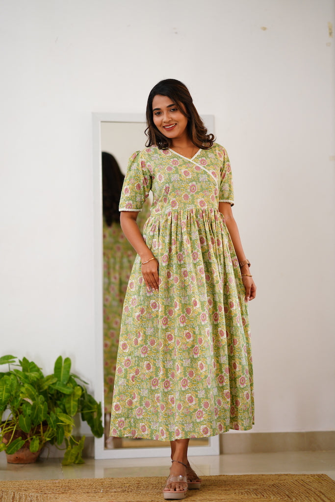 EXP -Sachi Green and Pink maternity dress