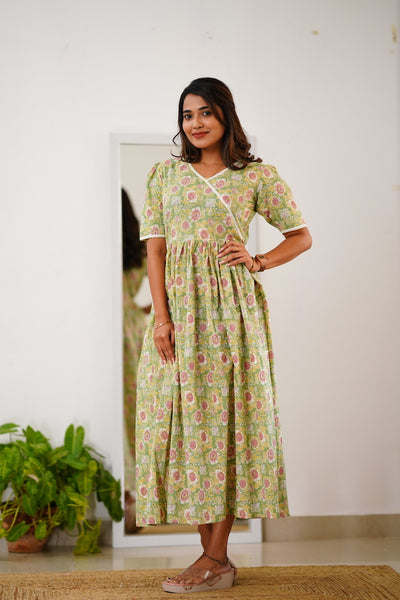 EXP -Sachi Green and Pink maternity dress