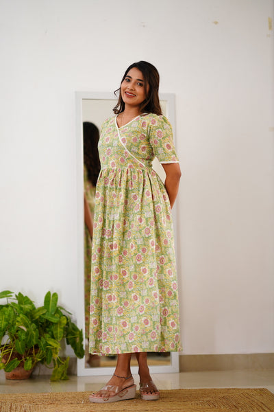 EXP -Sachi Green and Pink maternity dress