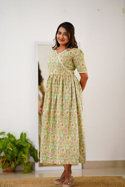 EXP -Sachi Green and Pink maternity dress