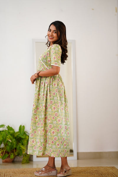 EXP -Sachi Green and Pink maternity dress