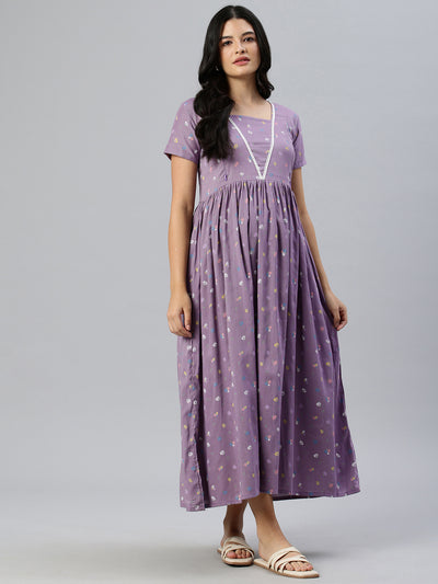 EXP -  Plum Purple floral print Nursing Dress