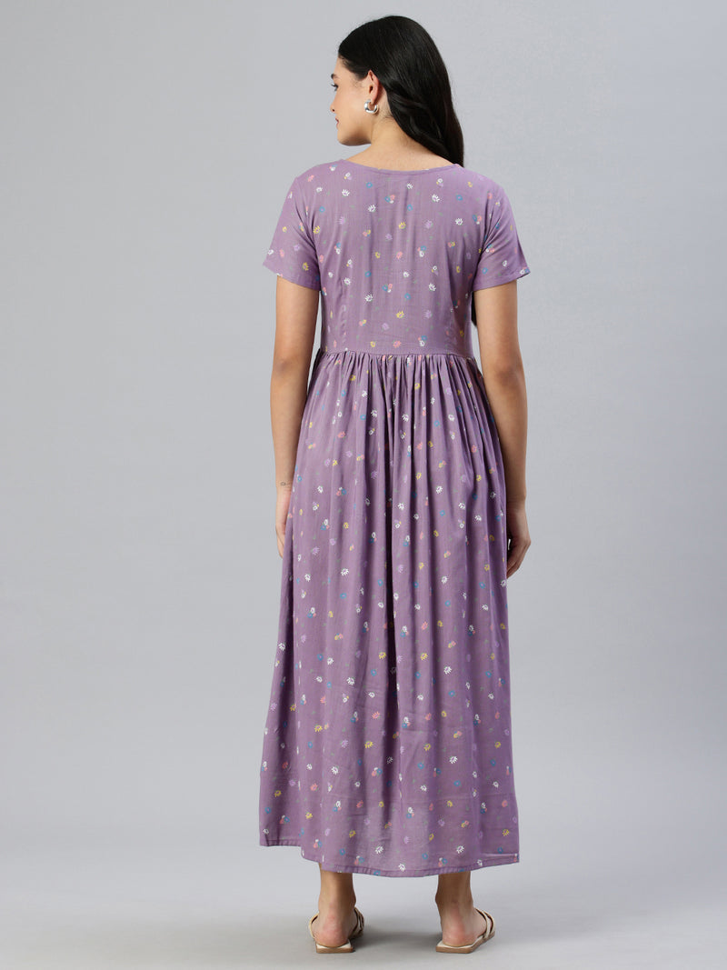 EXP -  Plum Purple floral print Nursing Dress