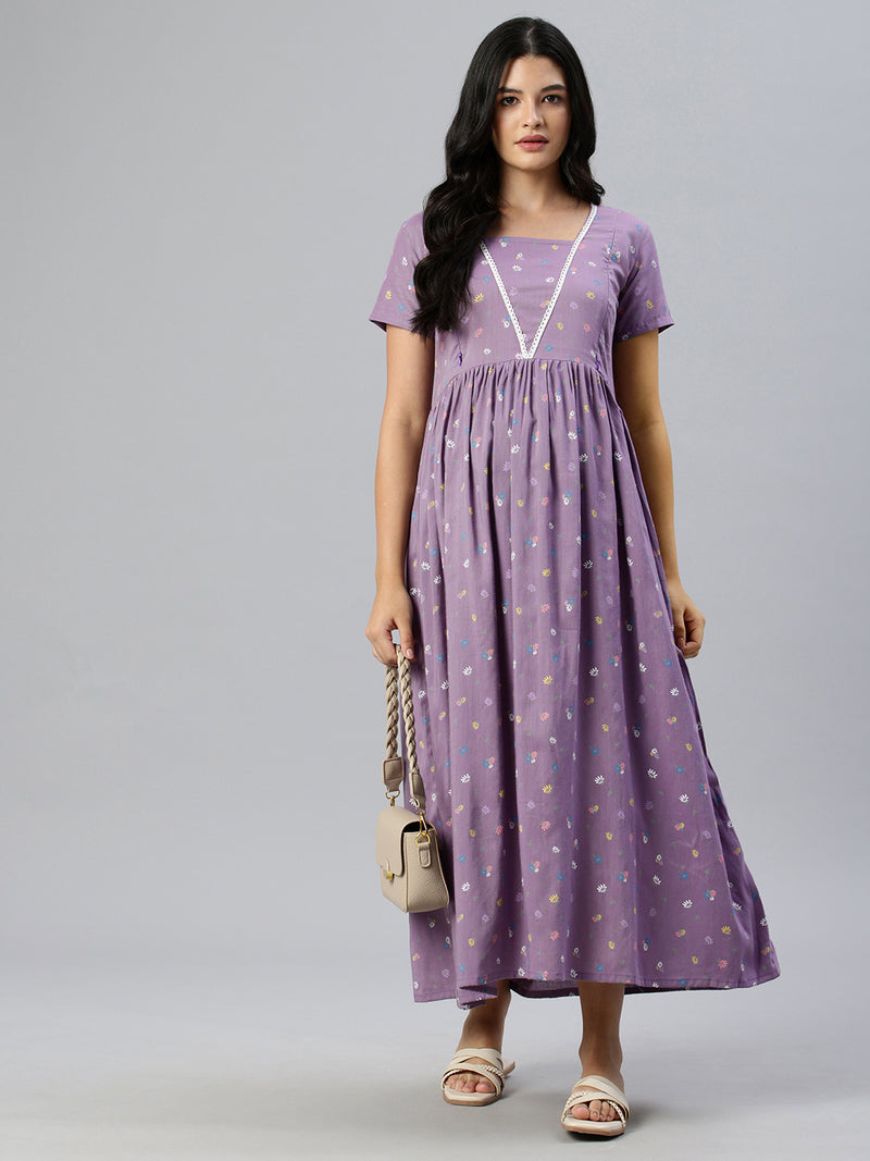 EXP -  Plum Purple floral print Nursing Dress