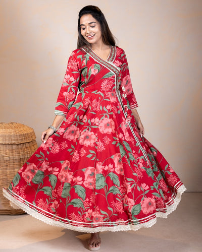 EXP - Tara Red Anarkali  dress with dupatta