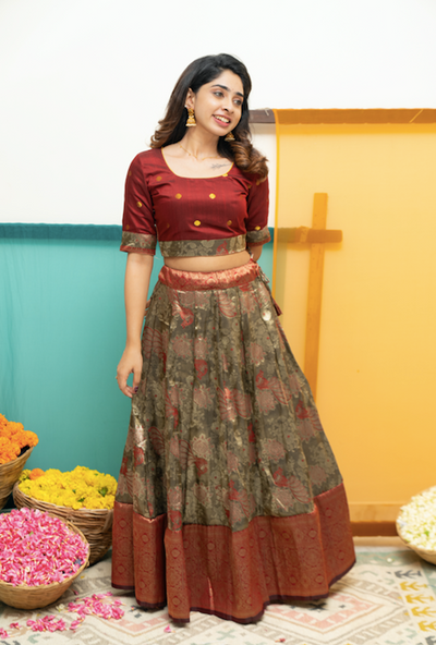 Ishwarya Maroon Crop top & Skirt