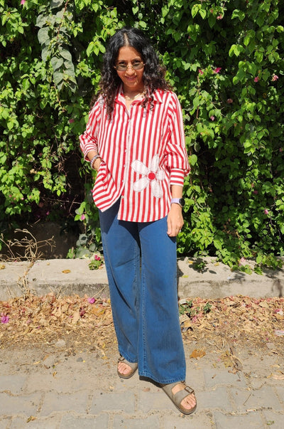 Daisy Stripe Shirt Red