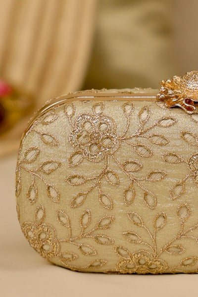 Tarang cutwork Capsule clutch - Light gold