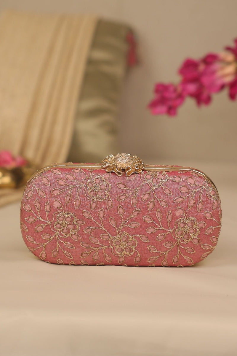 Tarang cutwork Capsule clutch - Pink