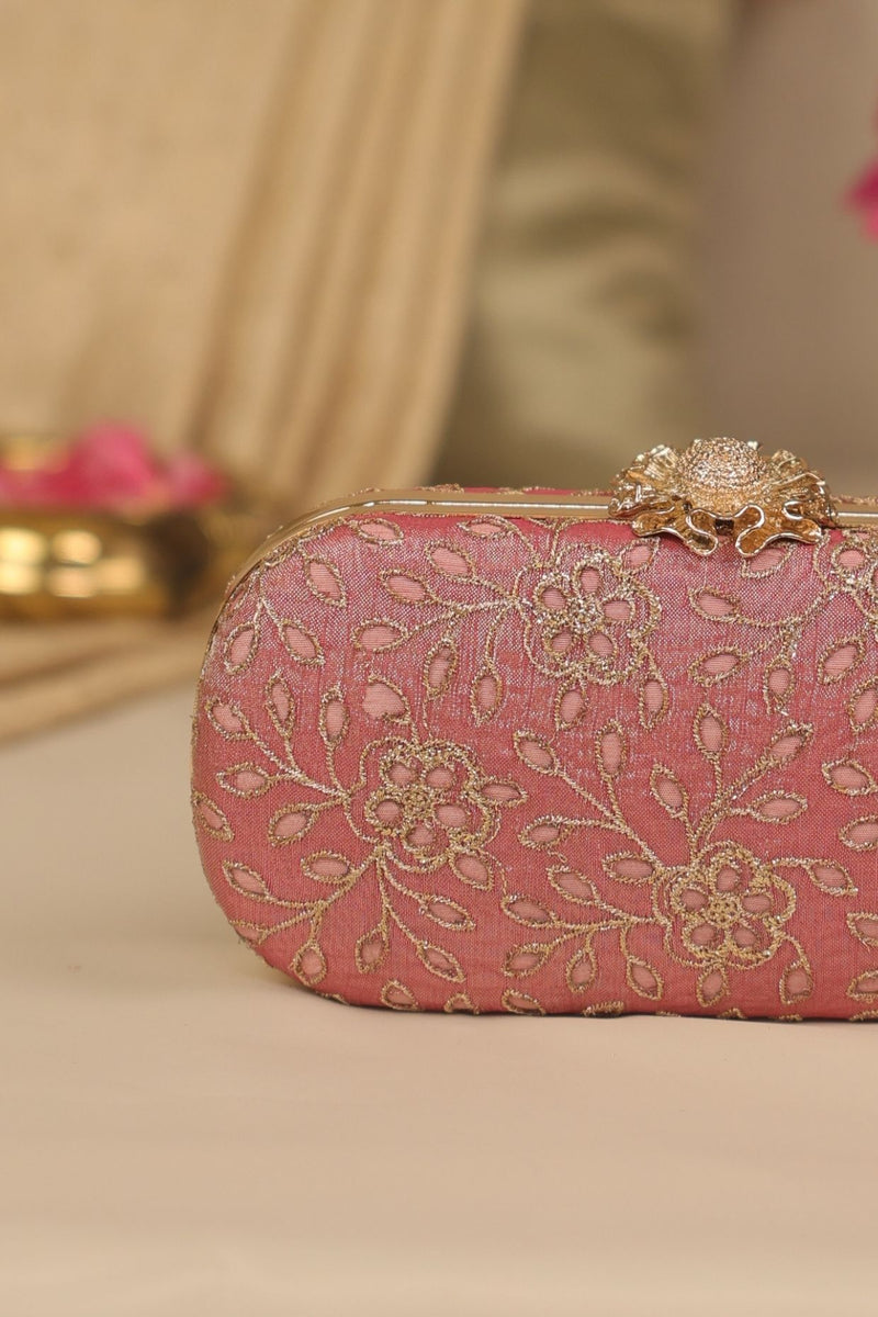 Tarang cutwork Capsule clutch - Pink