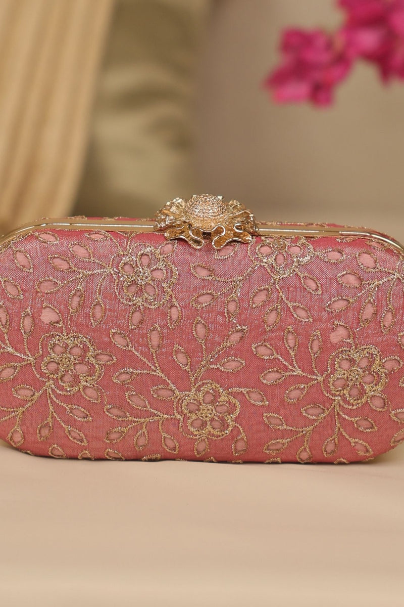 Tarang cutwork Capsule clutch - Pink