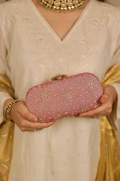 Tarang cutwork Capsule clutch - Pink