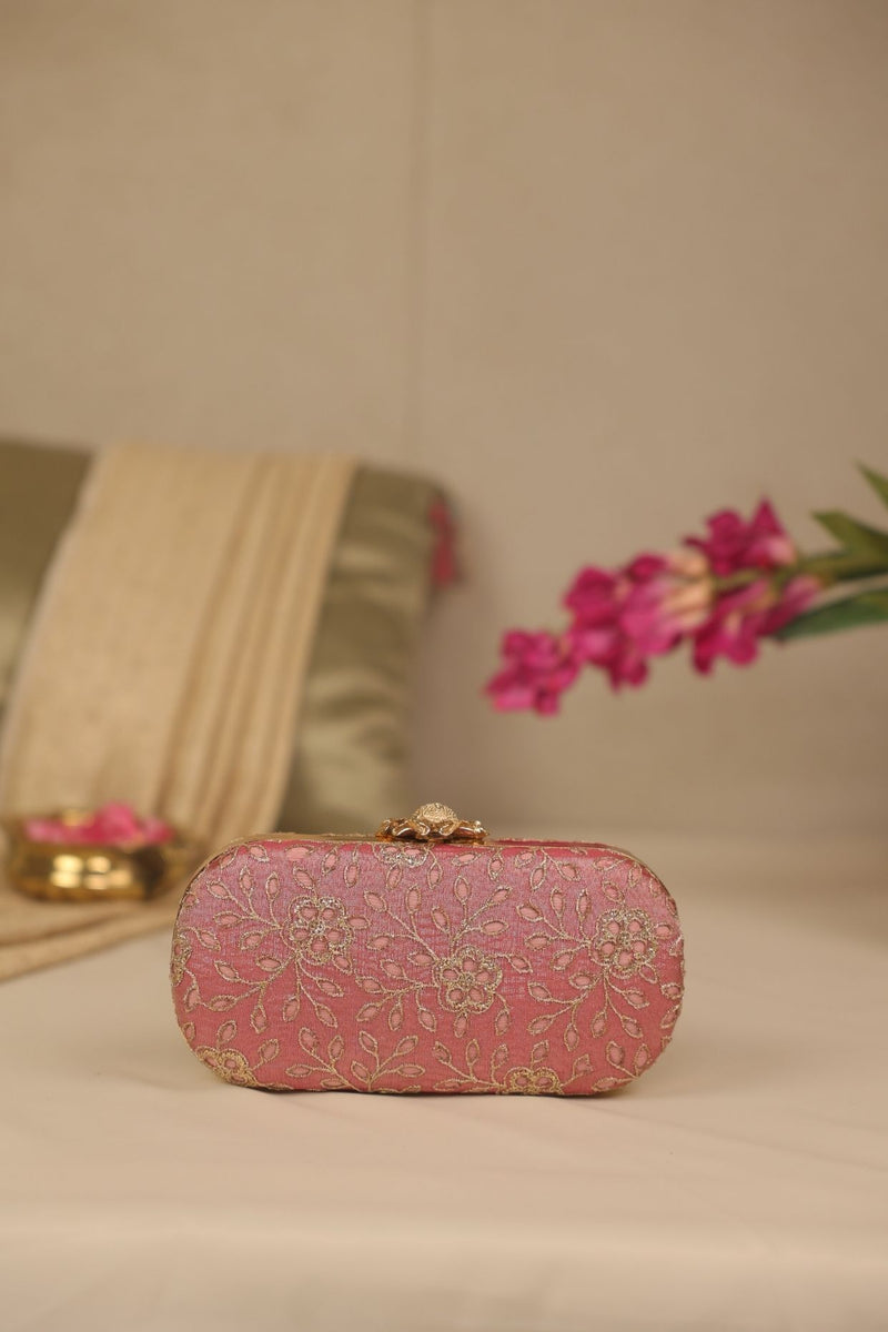 Tarang cutwork Capsule clutch - Pink