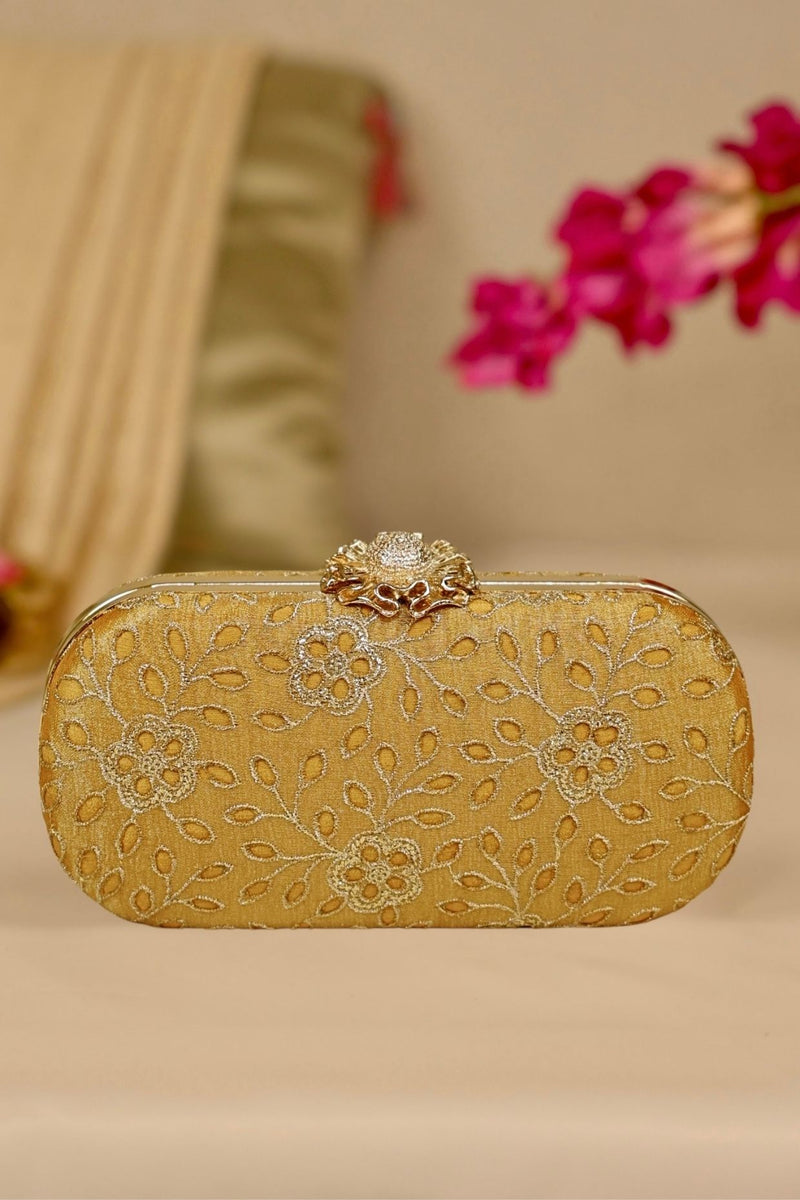 Tarang cutwork Capsule clutch - Mustard