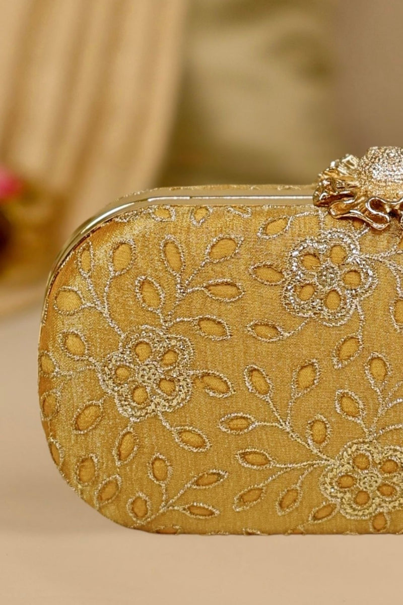 Tarang cutwork Capsule clutch - Mustard