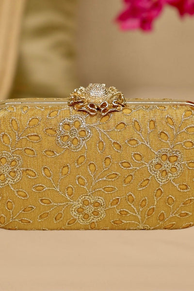 Tarang cutwork Capsule clutch - Mustard