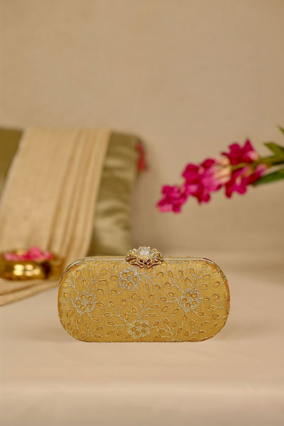 Tarang cutwork Capsule clutch - Mustard
