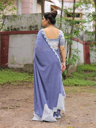 Dusty blue applique work saree with blouse