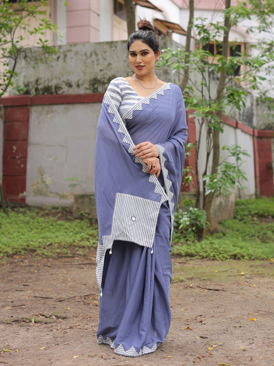 Dusty blue applique work saree with blouse