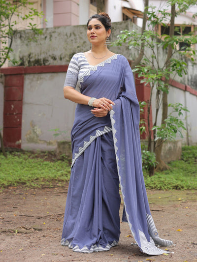 Dusty blue applique work saree with blouse
