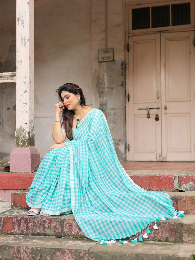 Green gamcha saree with blouse