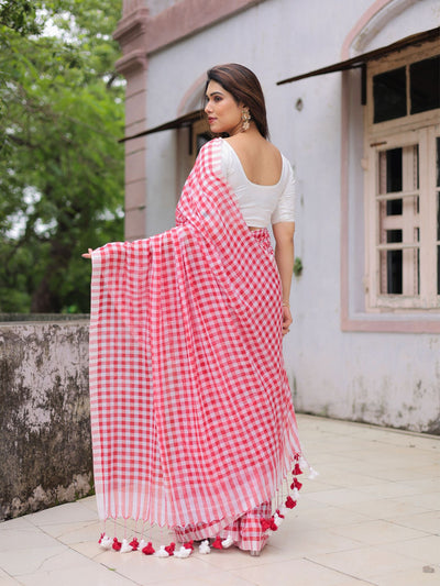Red gamcha saree with blouse