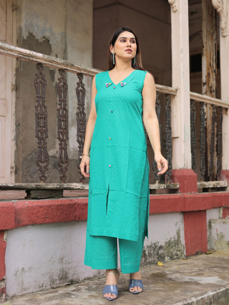 Saloni green cotton kurta pant set