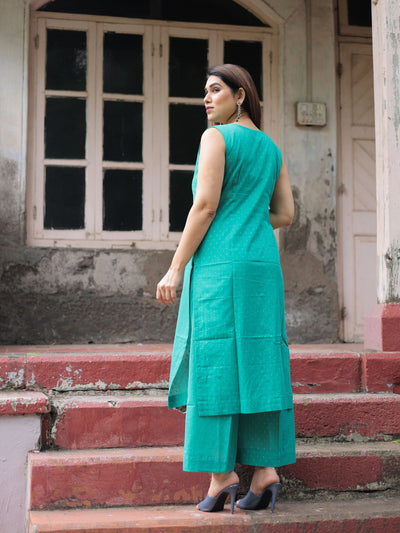 Saloni green cotton kurta pant set