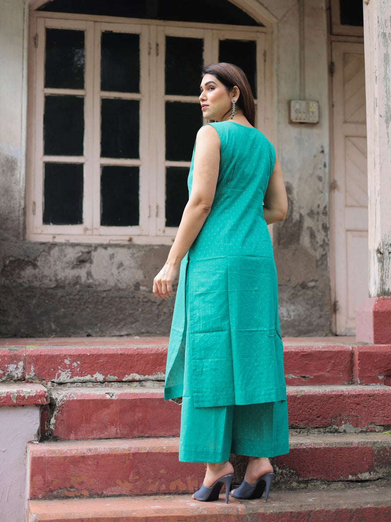 Saloni green cotton kurta pant set