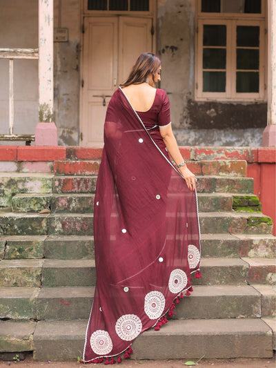 Bulbul maroon crochet saree with blouse