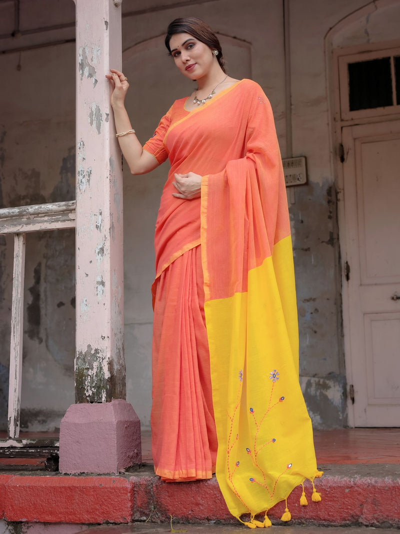 Avni Orange and yellow embroidered saree